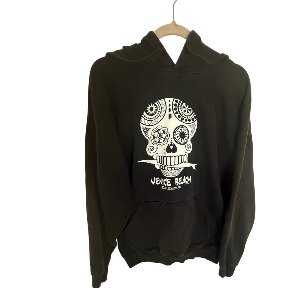 Venice Beach California Sugar Skull Hoodie Black Pullover Unisex